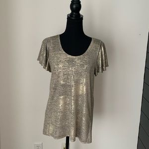 Anthropologie LUMINARY SHINE KNIT TSHIRT METALLIC GOLD TOP